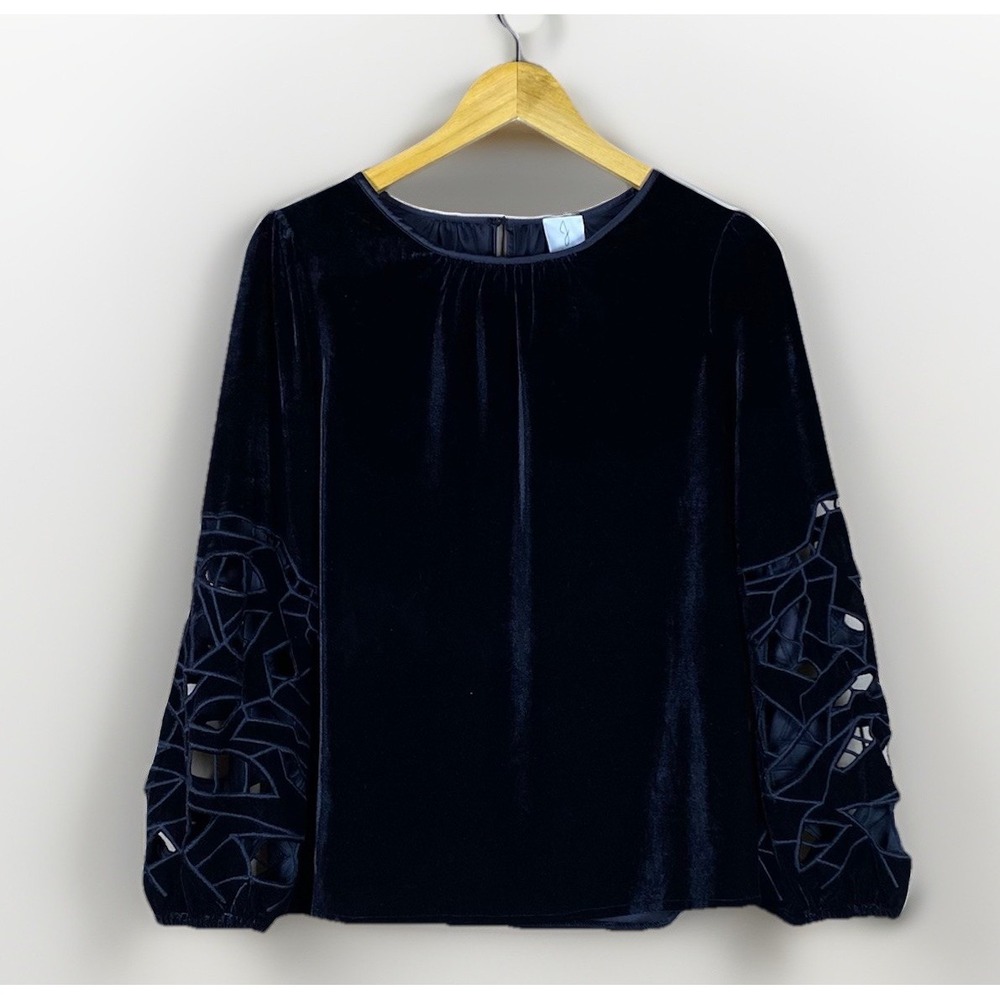 Joie Black Velvet Cutout Long Sleeve Blouse Whimsigoth Indie Vanguard Grunge- S